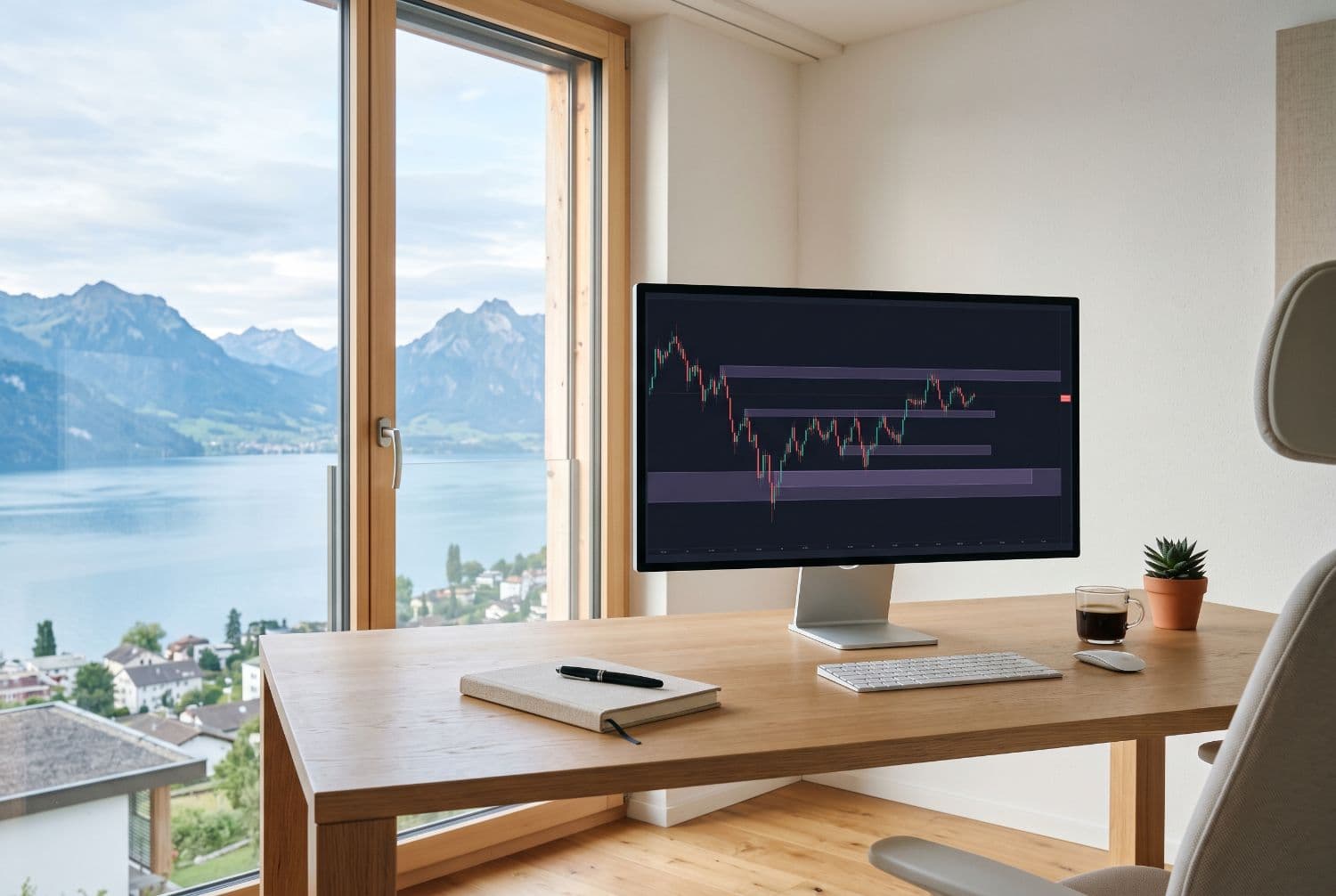 Arbeitsplatz mit Chart auf dem Monitor
